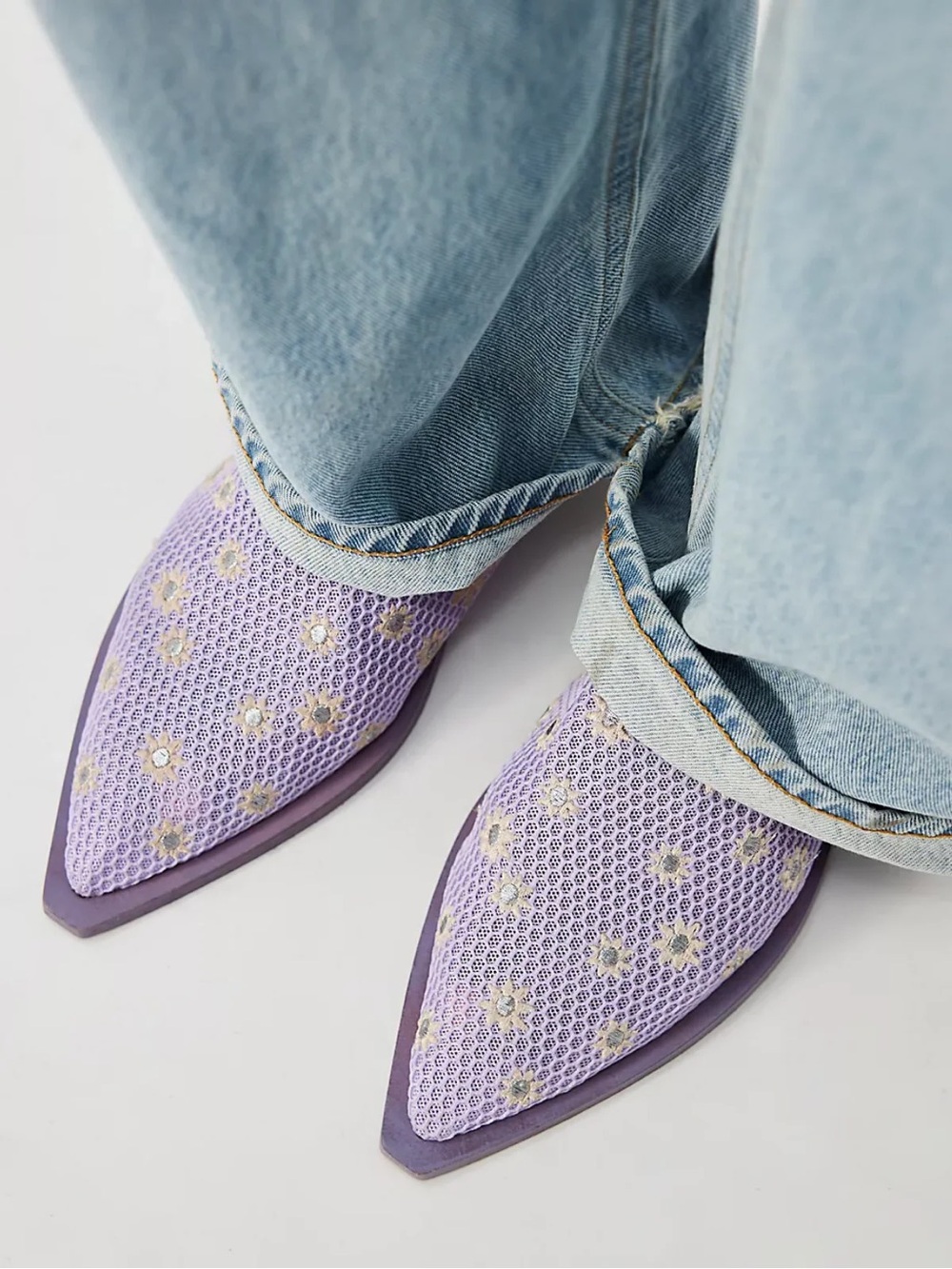 New Free People Beck Pointed Toe Daisy Mesh Flats Mules Shoes 9.5